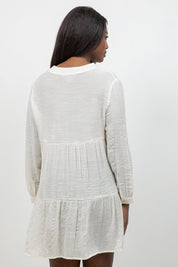 Circle Lace Crochet Detail Puff Sleeve Tunic Blouse
