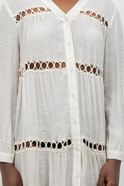 Circle Lace Crochet Detail Puff Sleeve Tunic Blouse