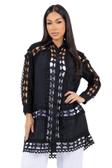 Women's Casual Resort Wear Embroidered Lace Button Down Tunic Blouse