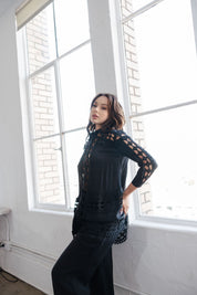 Mojito Women's Casual Resort Wear Embroidered Lace Button Down Tunic Blouse