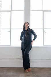 Mojito Women's Casual Resort Wear Embroidered Lace Button Down Tunic Blouse