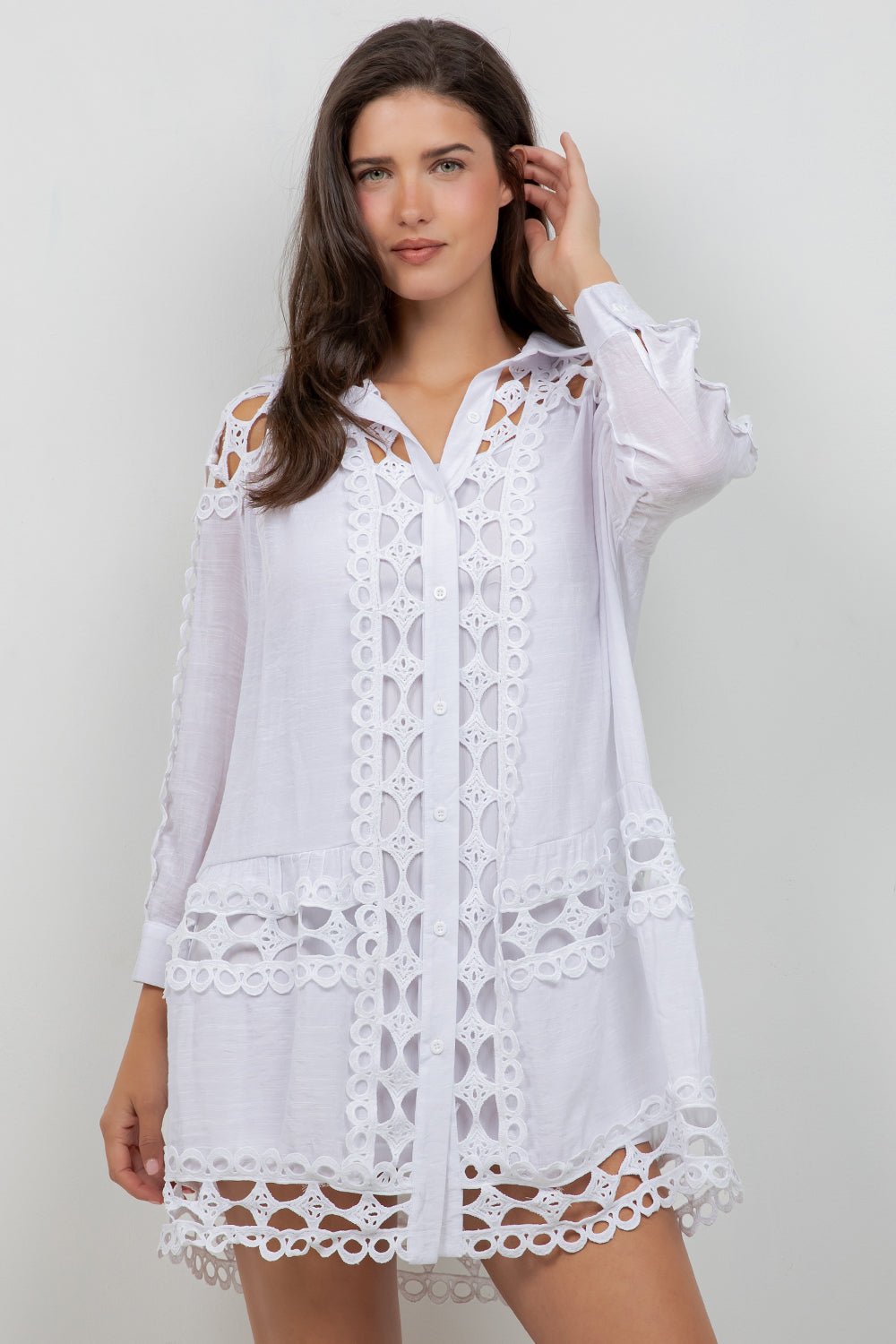 Túnica informal con botones y estampado floral festivo para mujer para resort