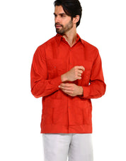 Guayabera de Manga Larga de Mezcla de Algodón con Cuatro Bolsillos Tallas Grandes