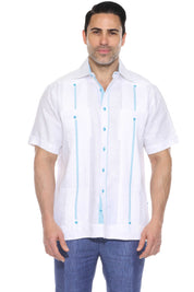 Mojito Men's 100% Linen Guayabera Chacabana Shirt Short Sleeve with Print Trim Accent