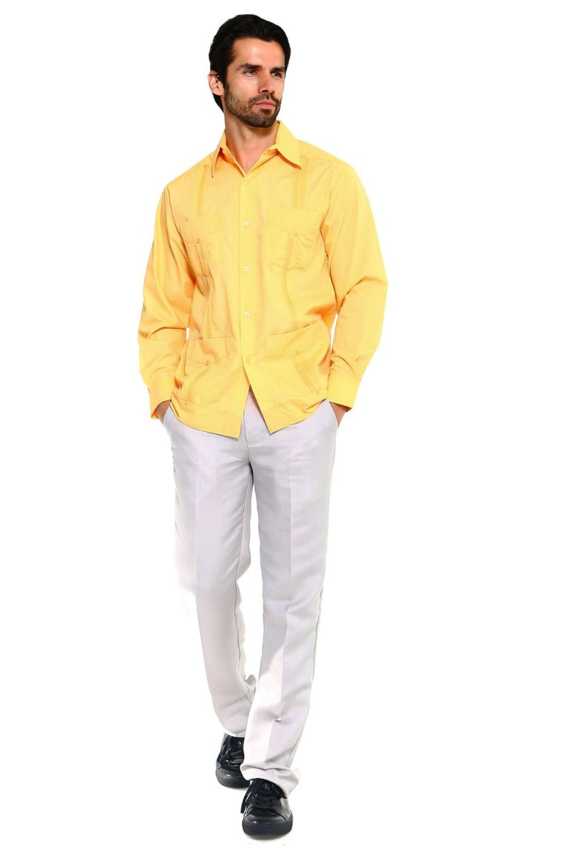 Men's Plus Size Classic Four-Pocket Long Sleeve Guayabera Shirt 3X-8X