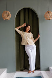 Mojito Women's Premium Linen Guayabera Shirt – 3/4 Sleeve Traditional 4-Pocket Style