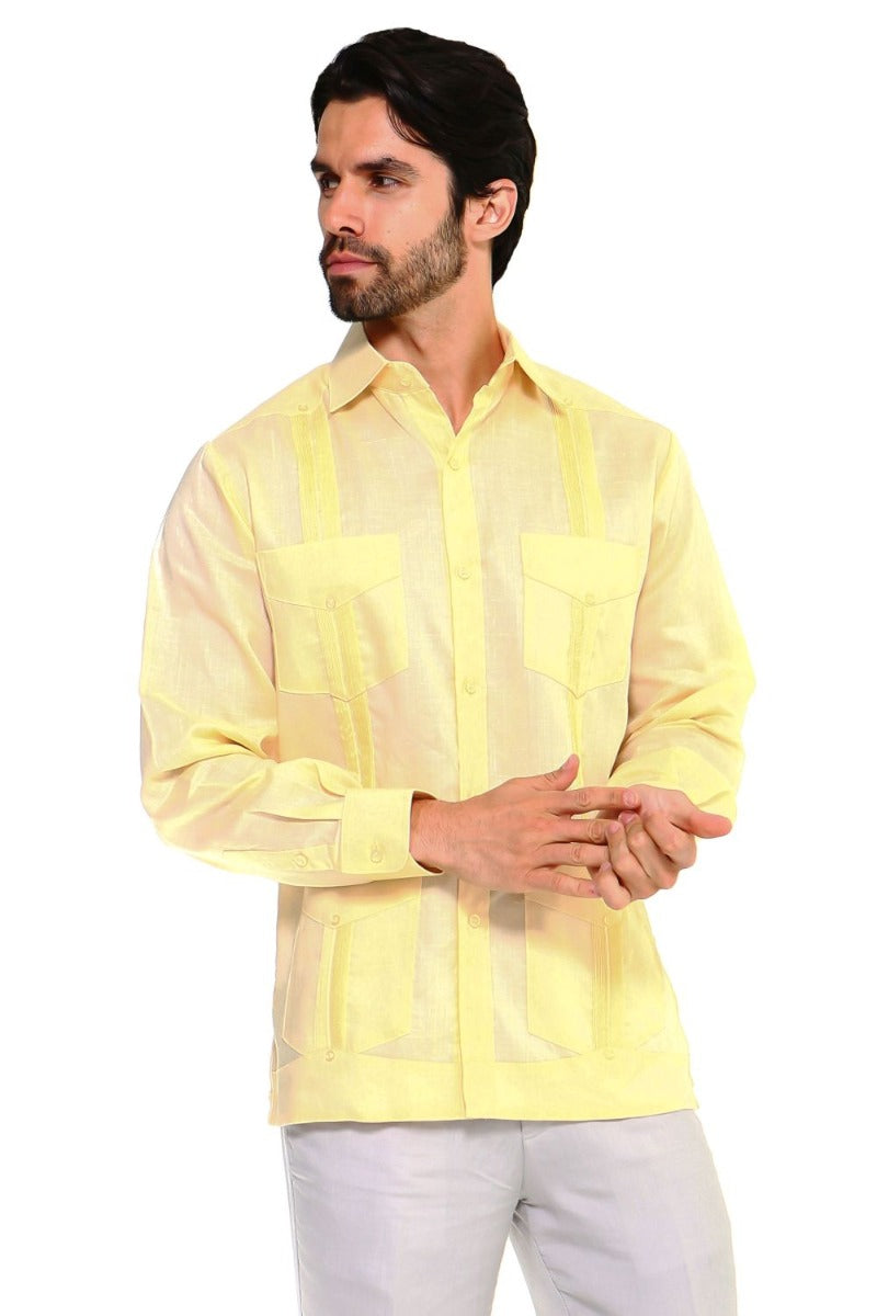 Men's Plus Size Classic Four-Pocket Long Sleeve Guayabera Shirt 3X-8X