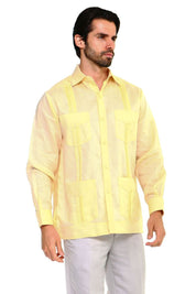 Men's Plus Size Classic Four-Pocket Long Sleeve Guayabera Shirt 3X-8X