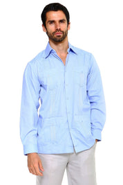 Men's Plus Size Classic Four-Pocket Long Sleeve Guayabera Shirt 3X-8X