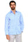 A man wears a light blue, long-sleeved, four-pocket Men’s Plus Size Guayabera Shirt.