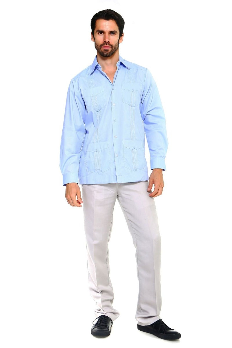 Men's Plus Size Classic Four-Pocket Long Sleeve Guayabera Shirt 3X-8X