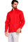 Man wearing a red Men’s Plus Size Guayabera Shirt with four pockets and long sleeves.