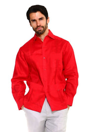 Men's Plus Size Classic Four-Pocket Long Sleeve Guayabera Shirt 3X-8X