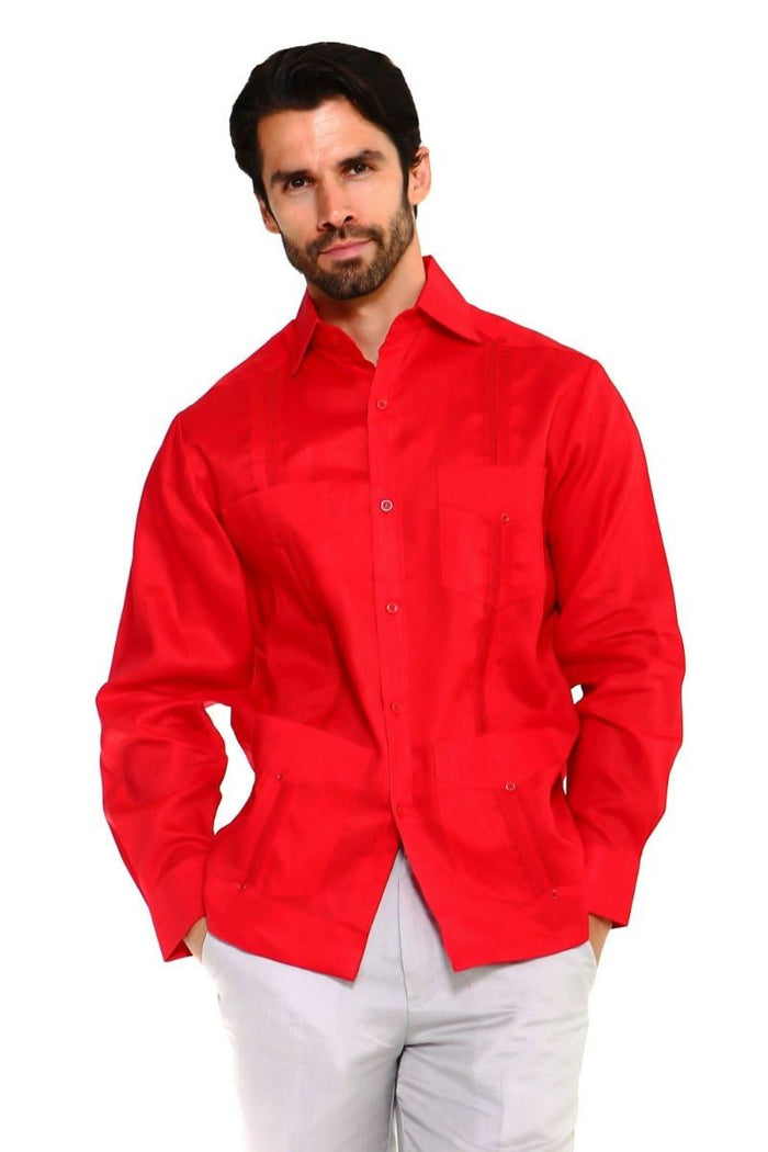 Guayabera clásica de mezcla de algodón de manga larga