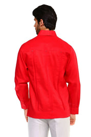 Men's Plus Size Classic Four-Pocket Long Sleeve Guayabera Shirt 3X-8X