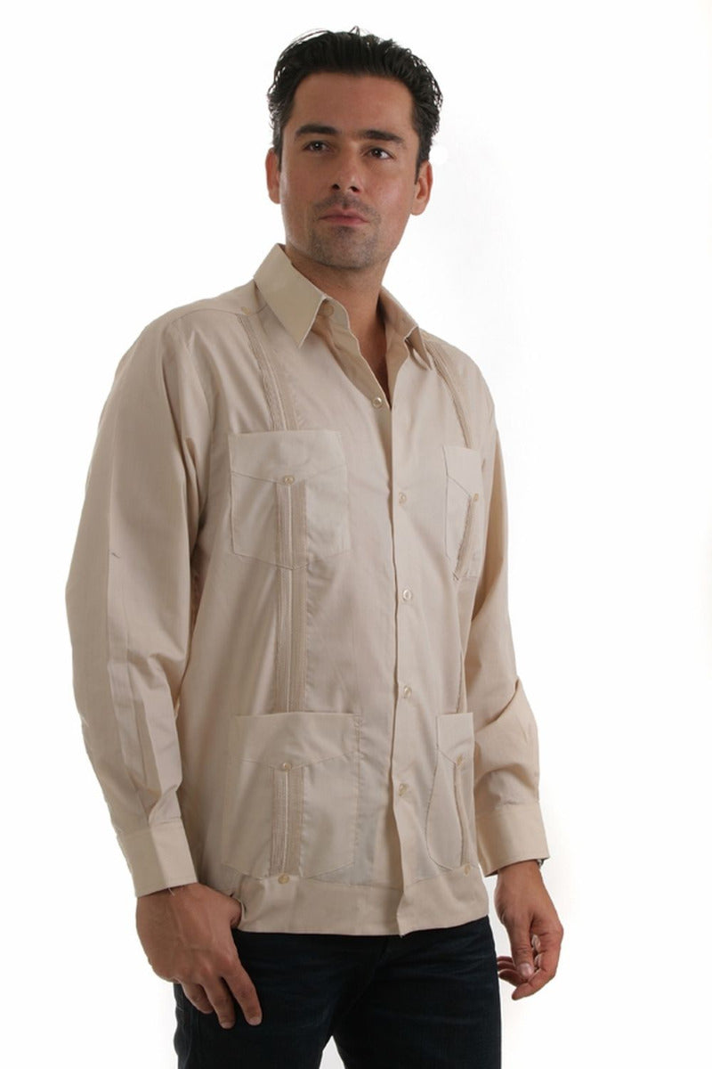 Men's Plus Size Classic Four-Pocket Long Sleeve Guayabera Shirt 3X-8X