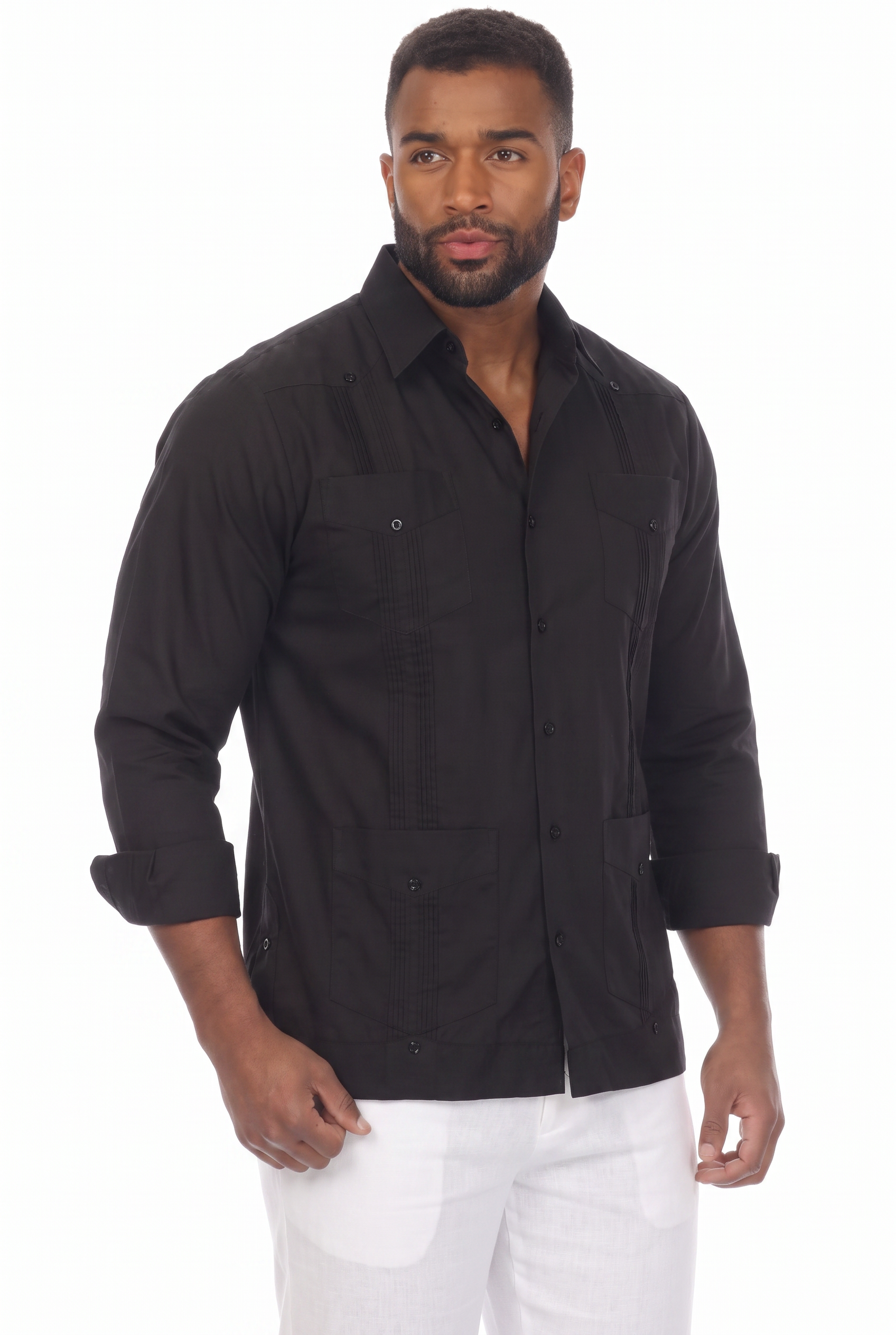 Guayabera clásica de mezcla de algodón de manga larga