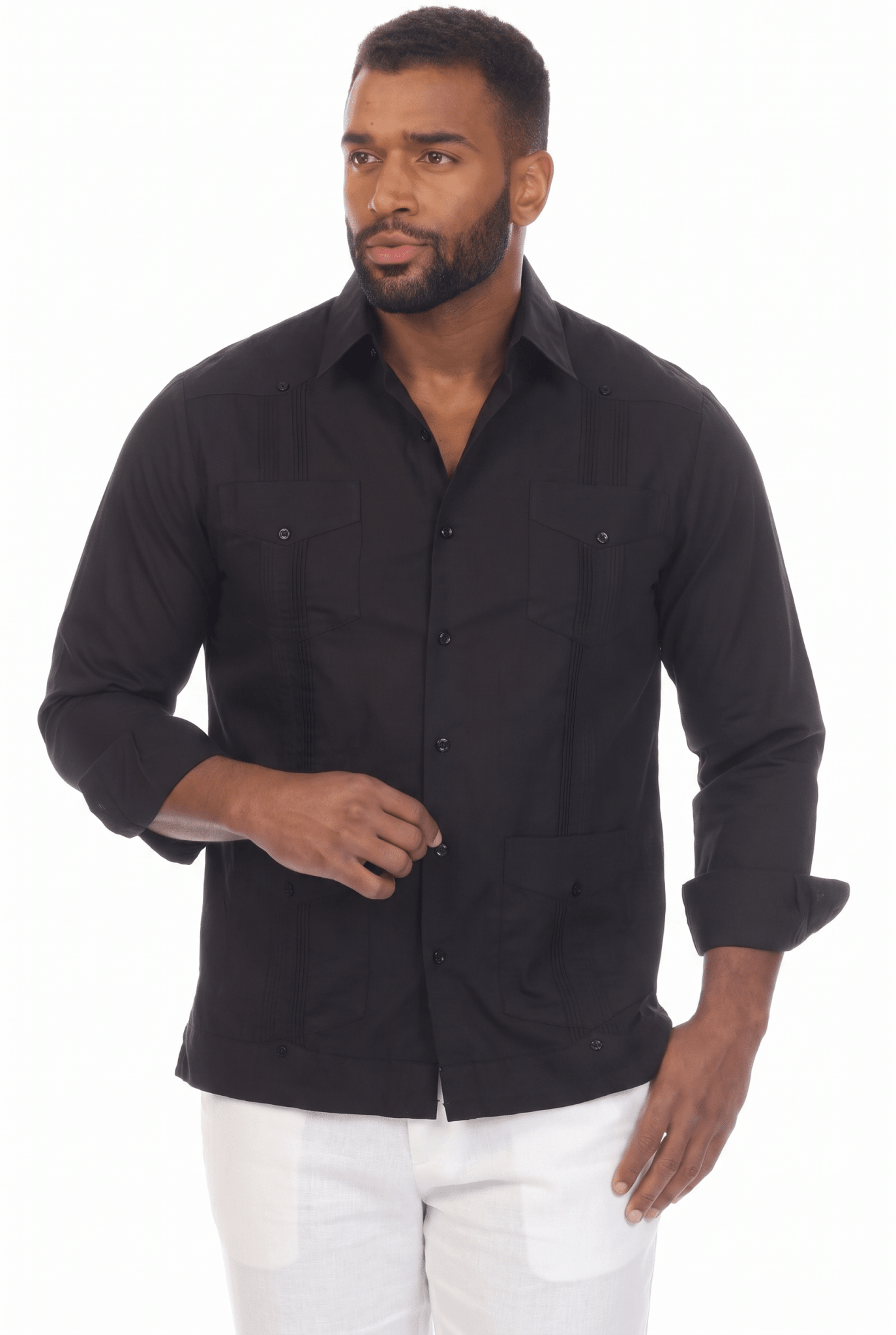 Guayabera clásica de mezcla de algodón de manga larga