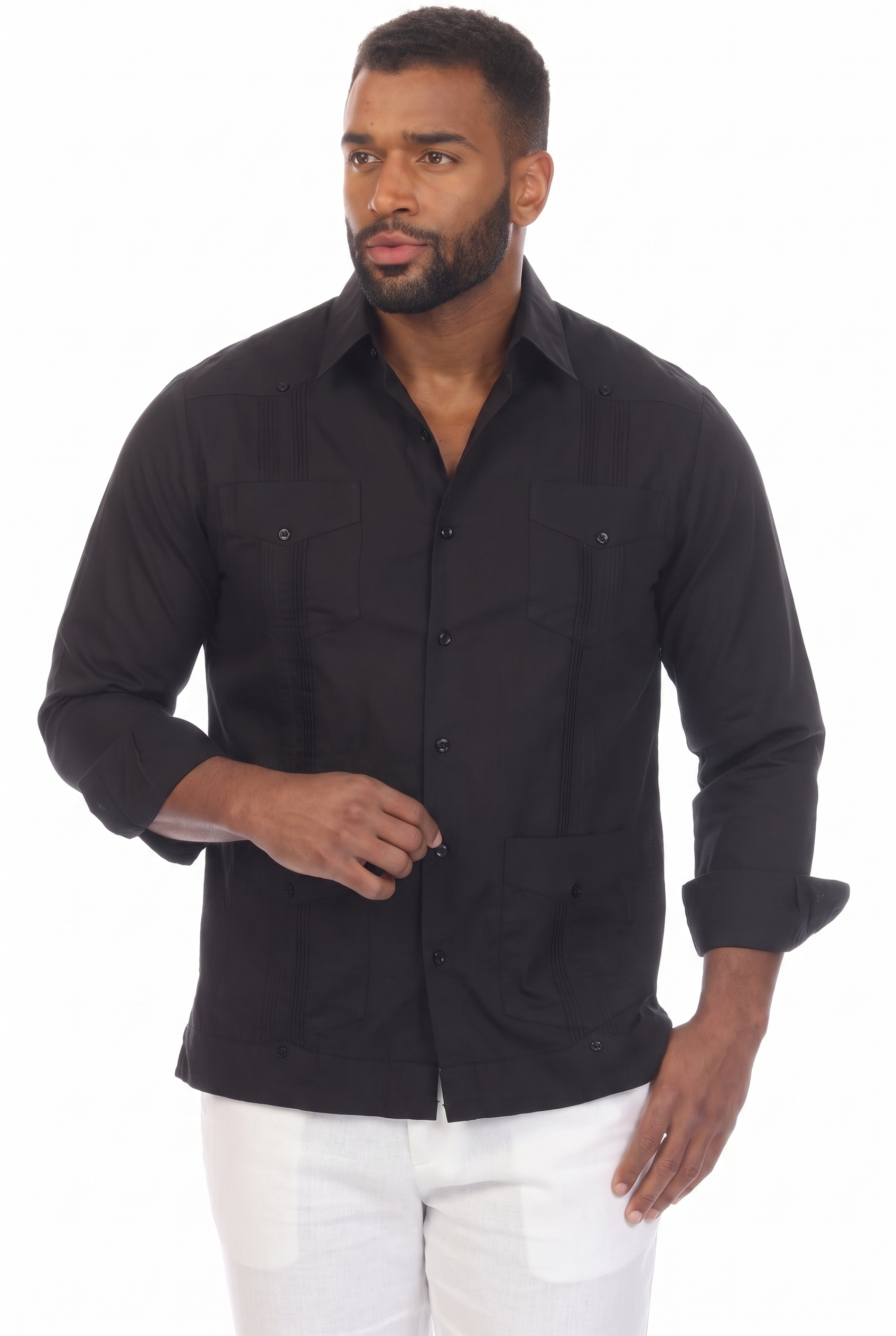 Classic Cotton Blend Guayabera Shirt Long Sleeve