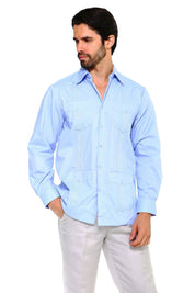 Men's Plus Size Classic Four-Pocket Long Sleeve Guayabera Shirt 3X-8X