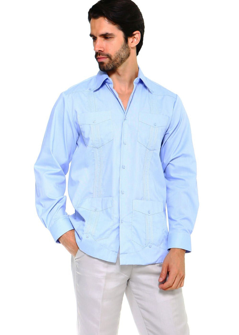 Classic Cotton Blend Guayabera Shirt Long Sleeve