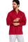 A man models a long-sleeved, berry-red Men’s Plus Size Guayabera Shirt with four pockets.