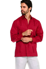 Guayabera de Manga Larga de Mezcla de Algodón con Cuatro Bolsillos Tallas Grandes