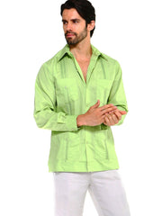Guayabera de Manga Larga de Mezcla de Algodón con Cuatro Bolsillos Tallas Grandes