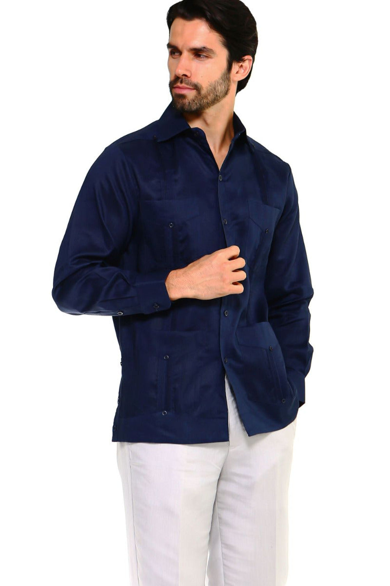 Classic Cotton Blend Guayabera Shirt Long Sleeve