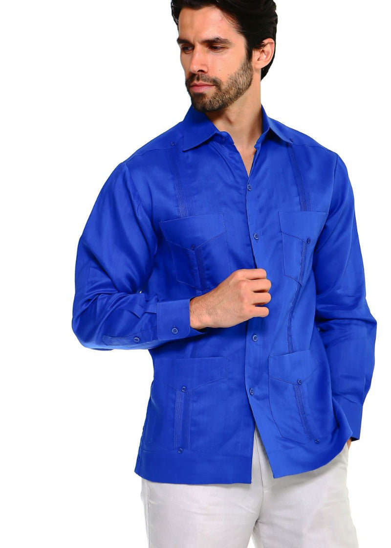 Classic Cotton Blend Guayabera Shirt Long Sleeve