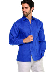 Guayabera clásica de mezcla de algodón de manga larga