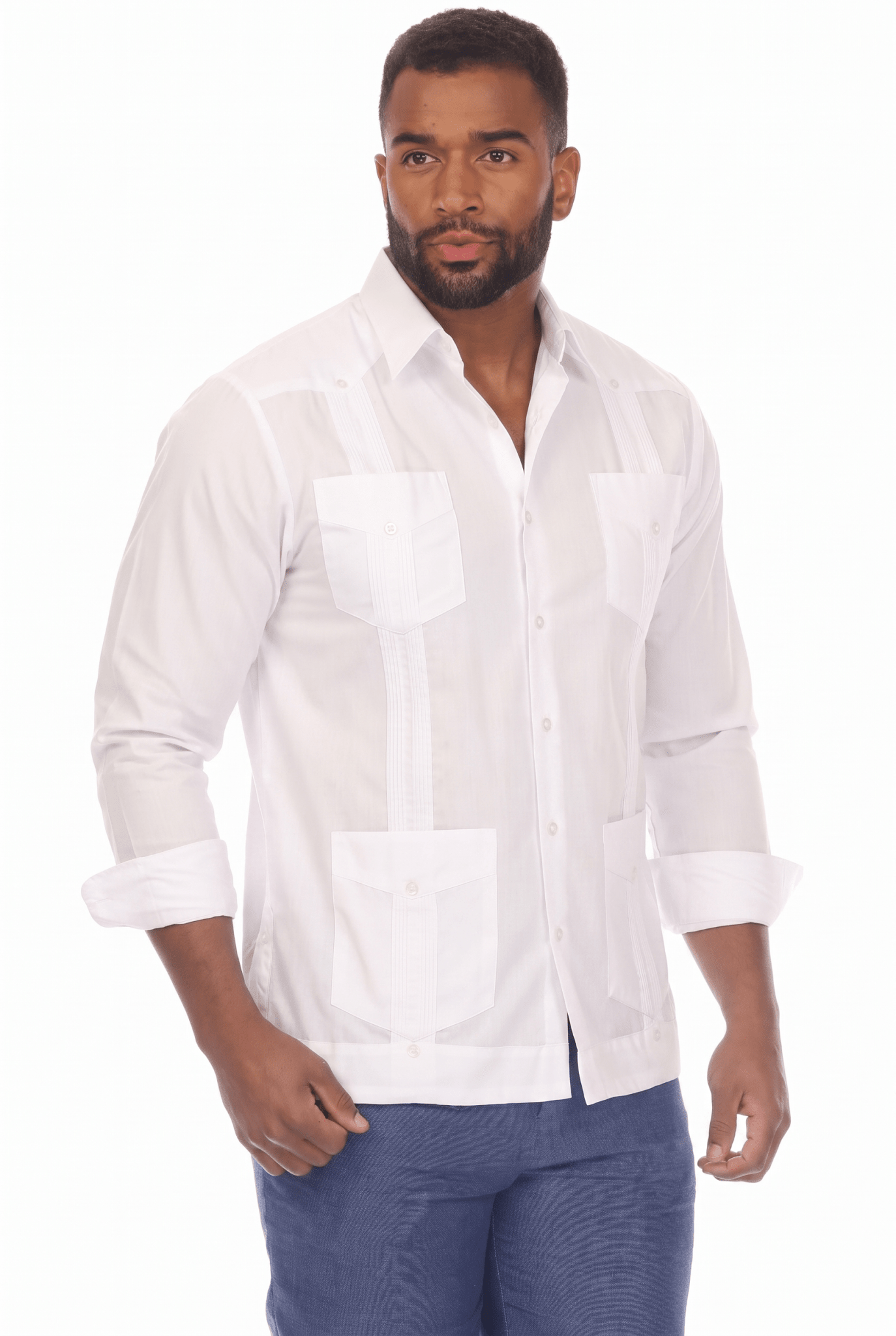 Guayabera clásica de mezcla de algodón de manga larga