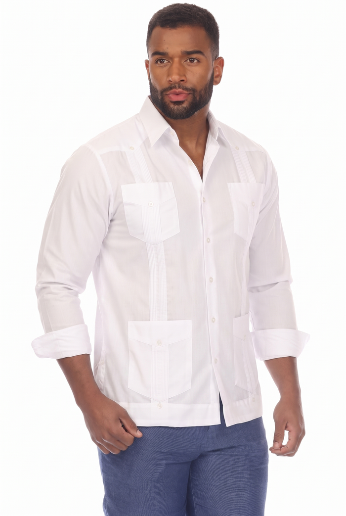 Classic Cotton Blend Guayabera Shirt Long Sleeve
