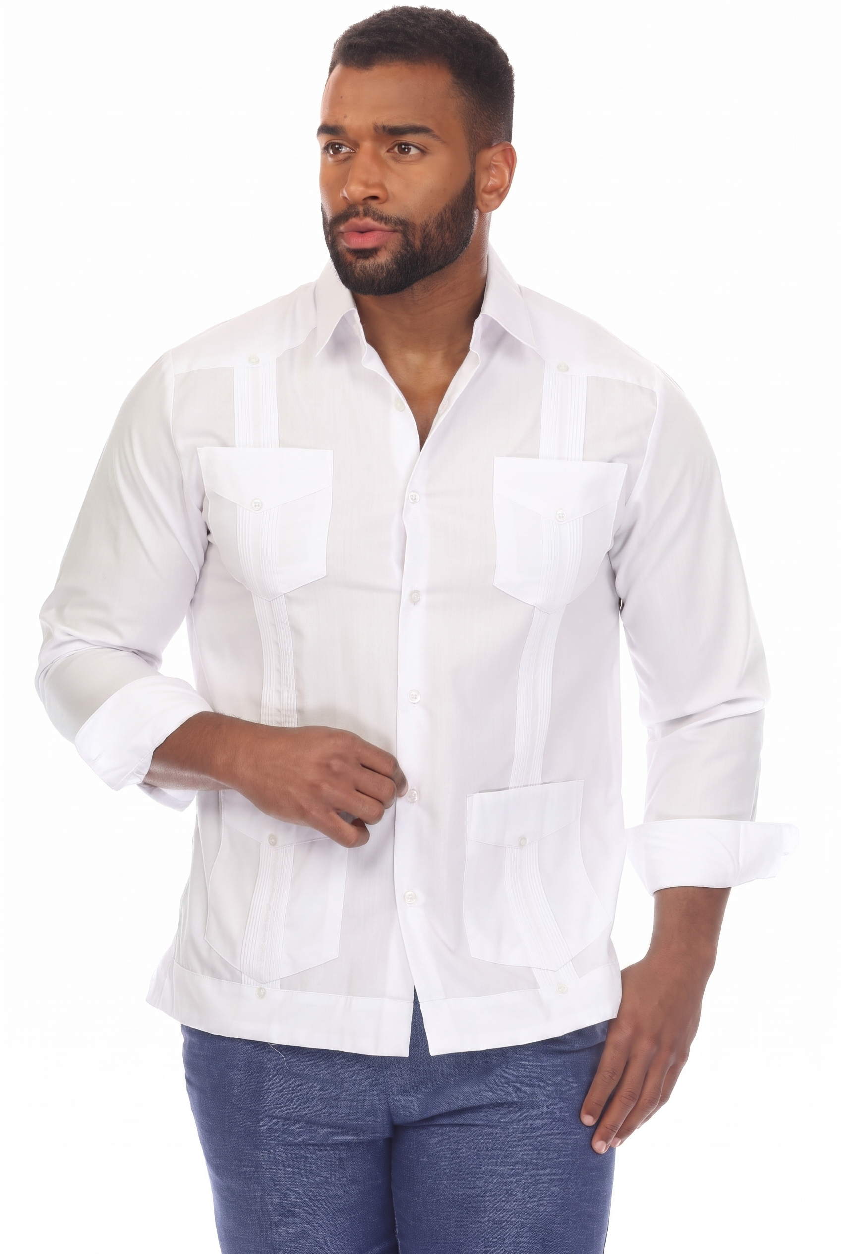 Classic Cotton Blend Guayabera Shirt Long Sleeve