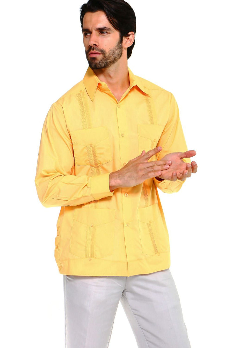 Men's Plus Size Classic Four-Pocket Long Sleeve Guayabera Shirt 3X-8X