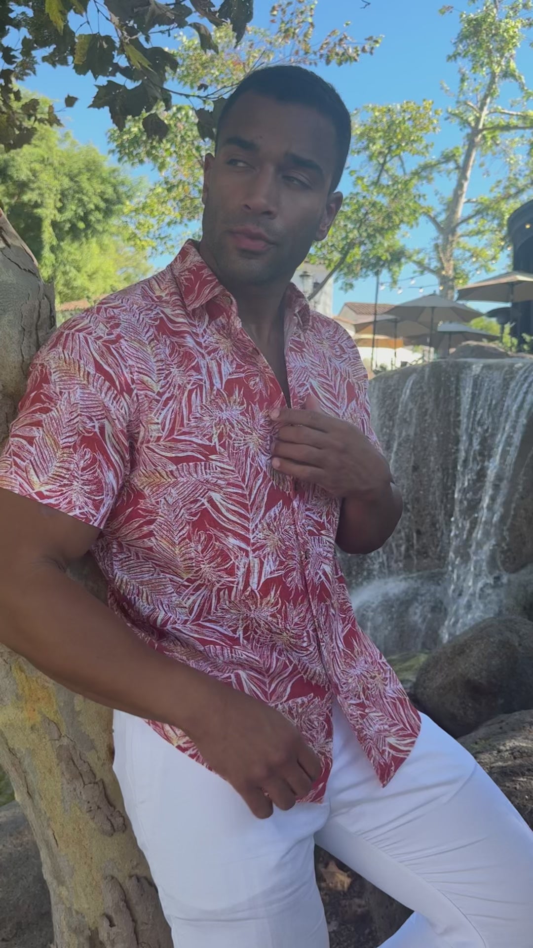 Camisa informal de lino con estampado estilo resort para hombre