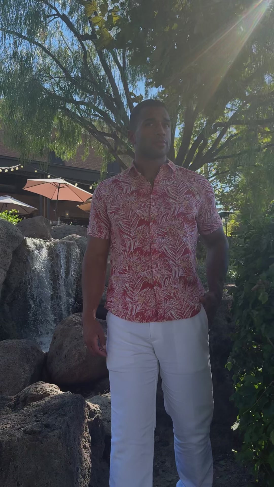 Camisa informal de lino con estampado estilo resort para hombre