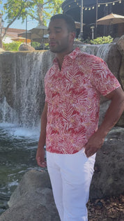 Camisa informal de lino con estampado estilo resort para hombre