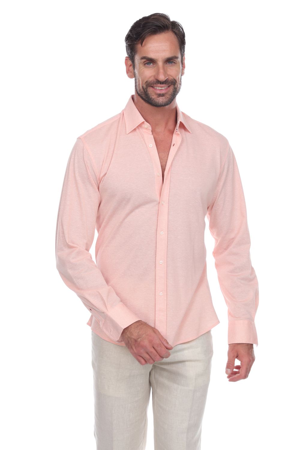 Men's Linen Blend Long Sleeve Shirt with Contrast Print Trim - Mojito Collection - Beachwear, Long Sleeve Shirt, Mens Shirt, Mojito Linen Shirt, Resortwear