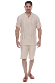 Men's Mandarin Collar Beachwear Lace Up Short Sleeve Shirt - Mojito Collection - Beachwear Shirt, Mens Shirt, Resortwear