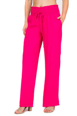 Pantalón Palazzo con cordón y cintura fruncida para mujer, ropa informal de resort
