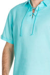 Men's Beach Resort Wear Linen Shirt Short Sleeve Lace Up Collar - Mojito Collection - Beachwear, Mens Shirt, Mojito Linen Shirt, Resort Wear, Short Sleeve Shirt