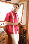 Casual Linen Blend Stitched Embroidery Button Down Short Sleeve Shirt - Mojito Collection - Beachwear, Mens Shirt, Mojito Linen Shirt, Resort Wear, Short Sleeve Linen Shirt, Short Sleeve Shir