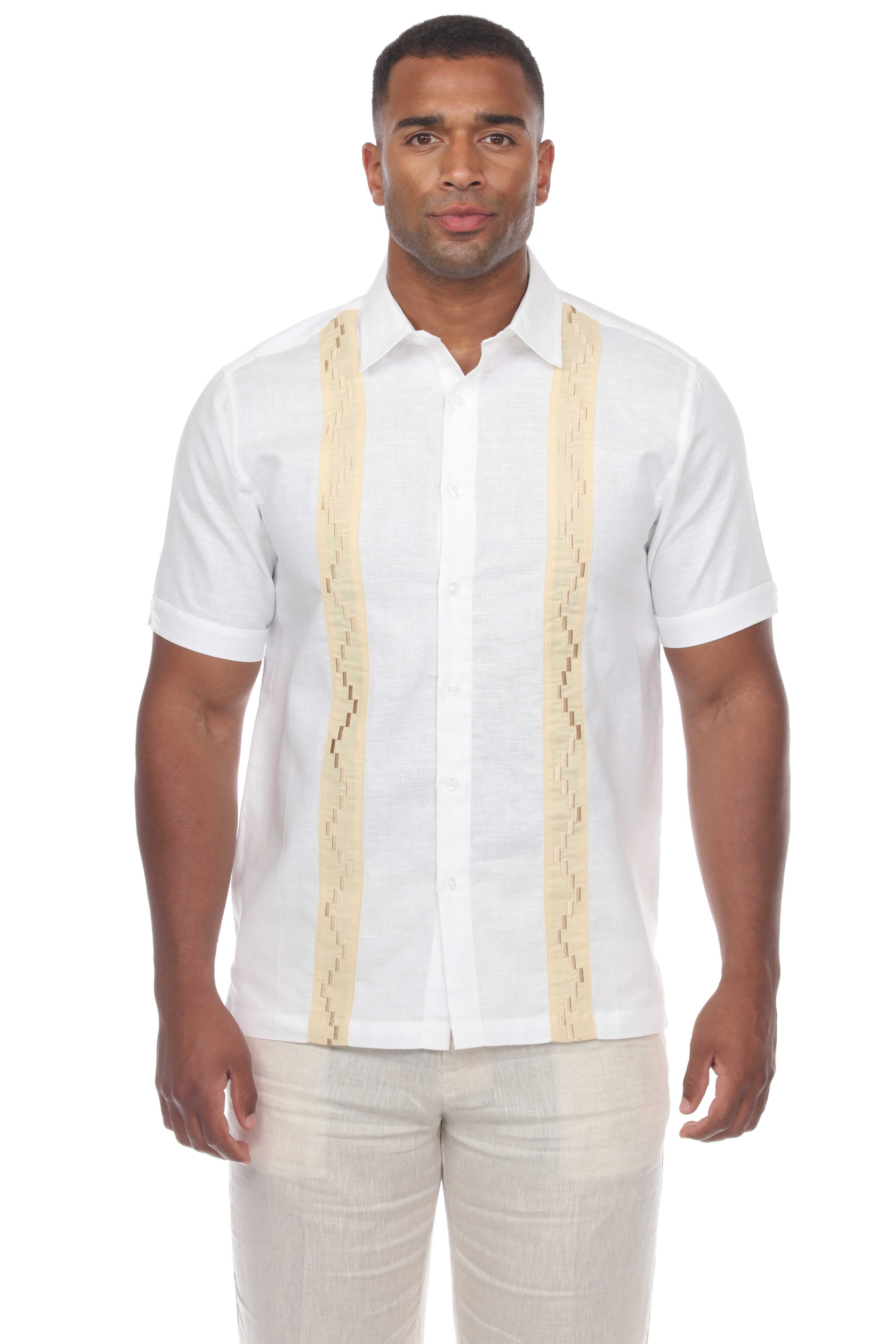Casual Linen Blend Stitched Embroidery Button Down Short Sleeve Shirt - Mojito Collection - Beachwear, Mens Shirt, Mojito Linen Shirt, Resort Wear, Short Sleeve Linen Shirt, Short Sleeve Shir