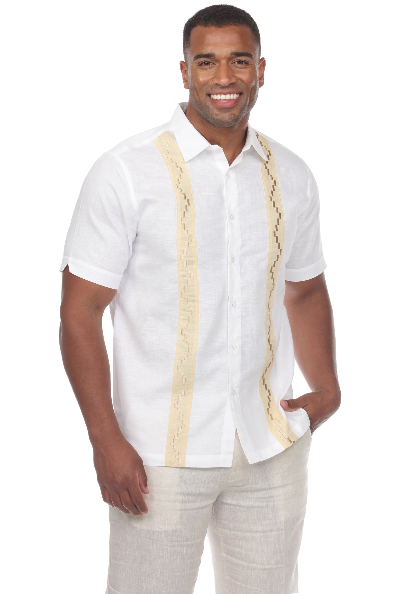 Casual Linen Blend Stitched Embroidery Button Down Short Sleeve Shirt - Mojito Collection - Beachwear, Mens Shirt, Mojito Linen Shirt, Resort Wear, Short Sleeve Linen Shirt, Short Sleeve Shir