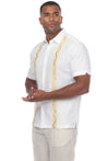 Casual Linen Blend Stitched Embroidery Button Down Short Sleeve Shirt - Mojito Collection - Beachwear, Mens Shirt, Mojito Linen Shirt, Resort Wear, Short Sleeve Linen Shirt, Short Sleeve Shir
