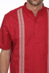Casual Linen Blend Mandarin Collar Stitched Embroidery Short Sleeve Shirt - Mojito Collection - Beachwear, Mens Shirt, Mojito Linen Shirt, Resort Wear, Short Sleeve Linen Shirt, Short Sleeve 