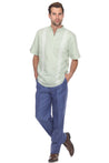 Casual Linen Blend Mandarin Collar Stitched Embroidery Short Sleeve Shirt - Mojito Collection - Beachwear, Mens Shirt, Mojito Linen Shirt, Resort Wear, Short Sleeve Linen Shirt, Short Sleeve 