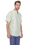 Casual Linen Blend Mandarin Collar Stitched Embroidery Short Sleeve Shirt - Mojito Collection - Beachwear, Mens Shirt, Mojito Linen Shirt, Resort Wear, Short Sleeve Linen Shirt, Short Sleeve 