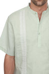 Casual Linen Blend Mandarin Collar Stitched Embroidery Short Sleeve Shirt - Mojito Collection - Beachwear, Mens Shirt, Mojito Linen Shirt, Resort Wear, Short Sleeve Linen Shirt, Short Sleeve 